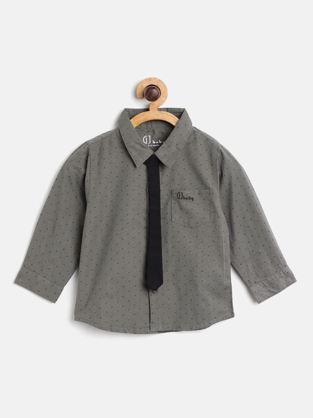 

Gini and Jony Boys Grey & Black Printed Casual Shirt with Tie