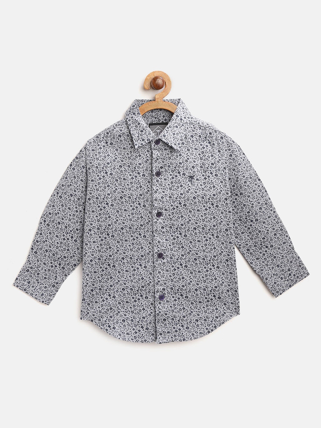 

Palm Tree Boys Grey & Navy Regular Fit Printed Casual Shirt