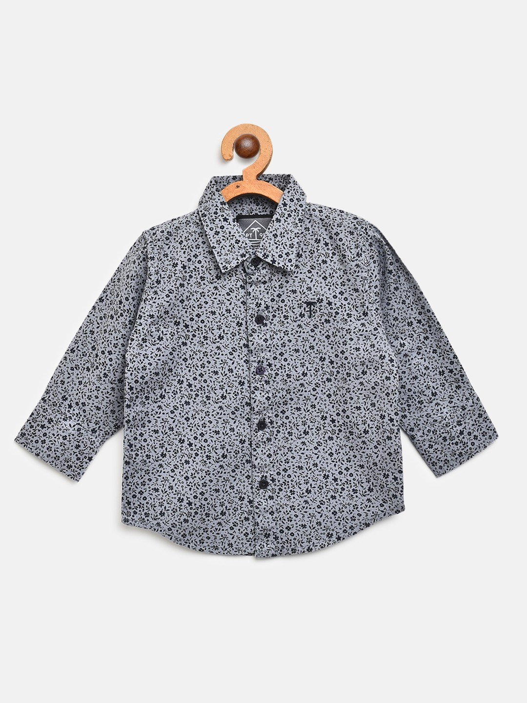 

Palm Tree Boys Grey & Navy Blue Regular Fit Printed Casual Shirt