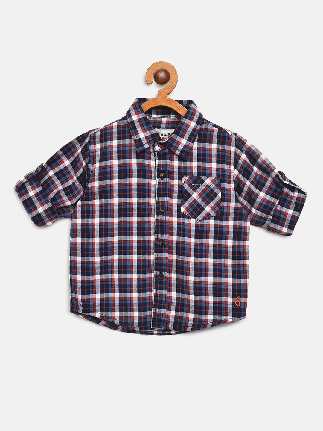 

Gini and Jony Boys Navy Blue & Rust Red Regular Fit Checked Casual Shirt