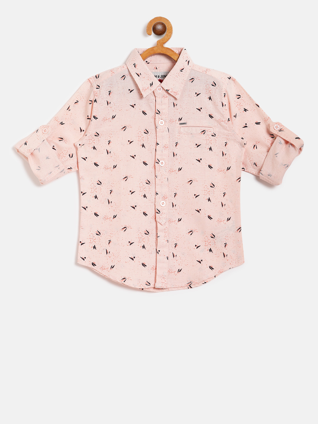 

Gini and Jony Boys Peach-Coloured & Black Regular Fit Printed Casual Shirt