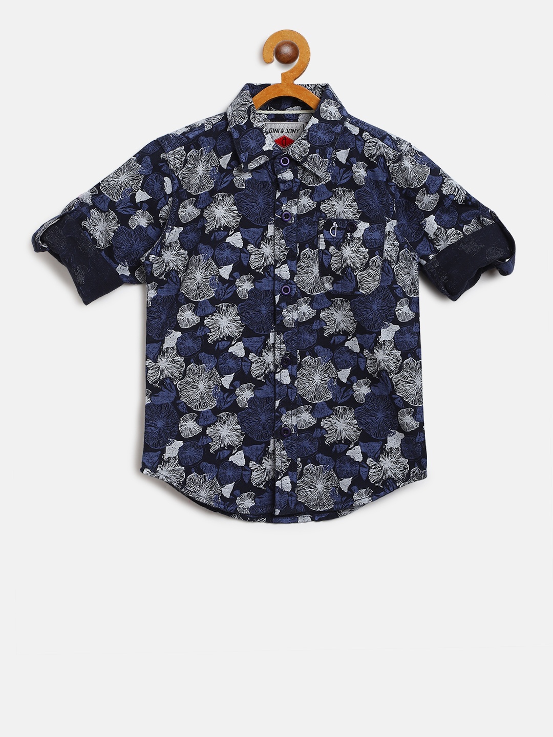 

Gini and Jony Boys Navy Blue & White Regular Fit Printed Casual Shirt