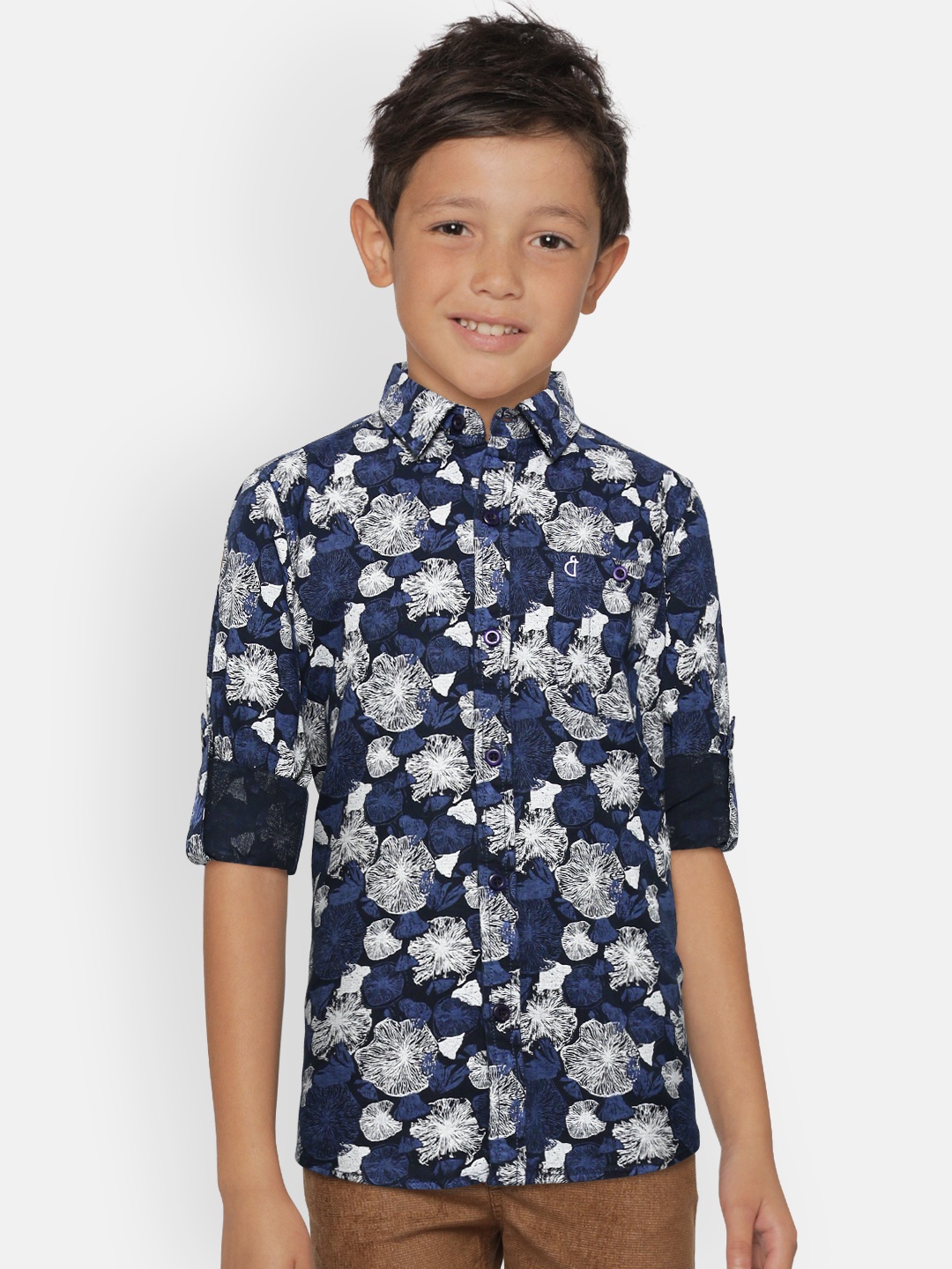 

Gini and Jony Boys Navy Blue & White Regular Fit Printed Casual Shirt