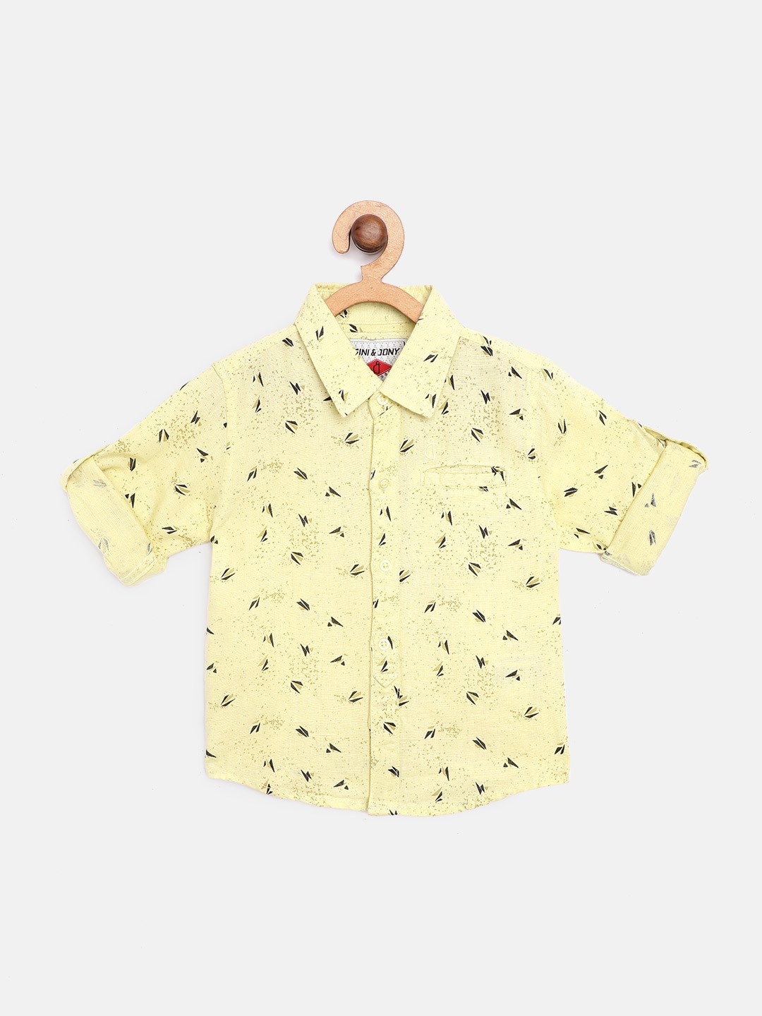 Gini and Jony Infant Boys Yellow & Black Regular Fit Geometric Print Casual Shirt
