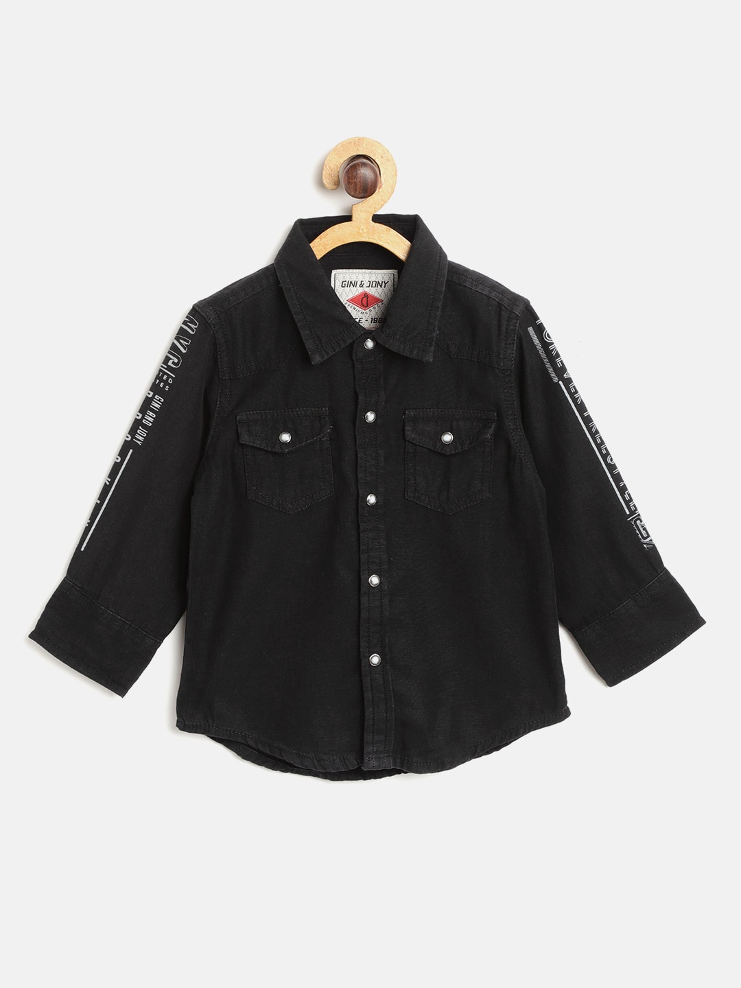 

Gini and Jony Boys Black Regular Fit Printed Back Casual Shirt