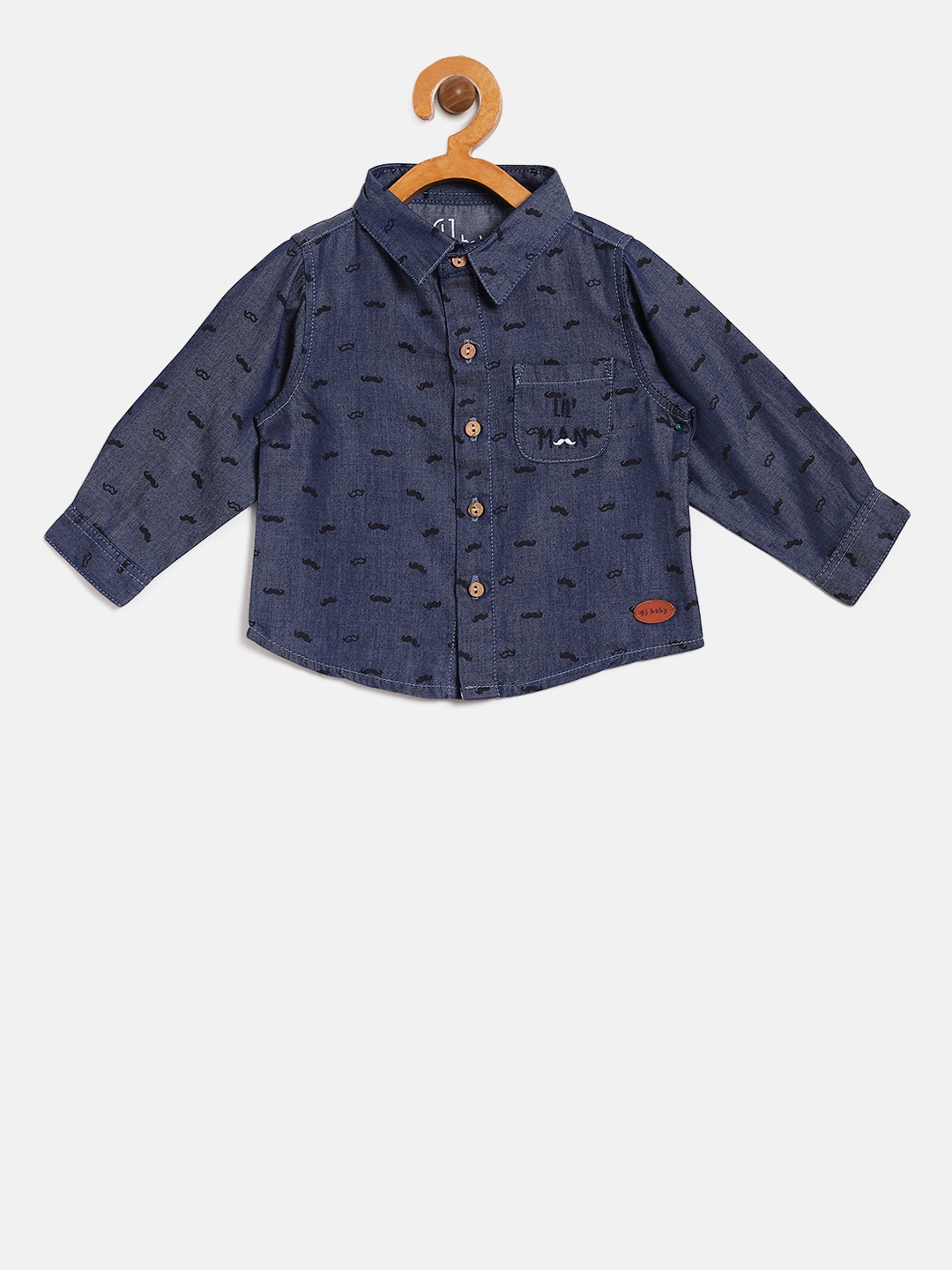 

Gini and Jony Boys Navy & Black Regular Fit Printed Chambray Shirt, Navy blue