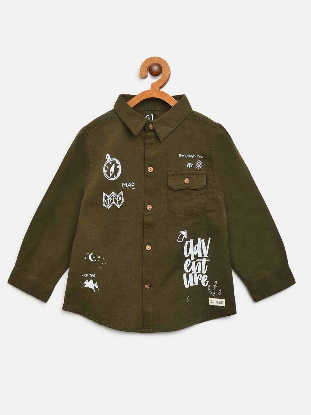 

Gini and Jony Boys Olive Green Regular Fit Printed Casual Shirt