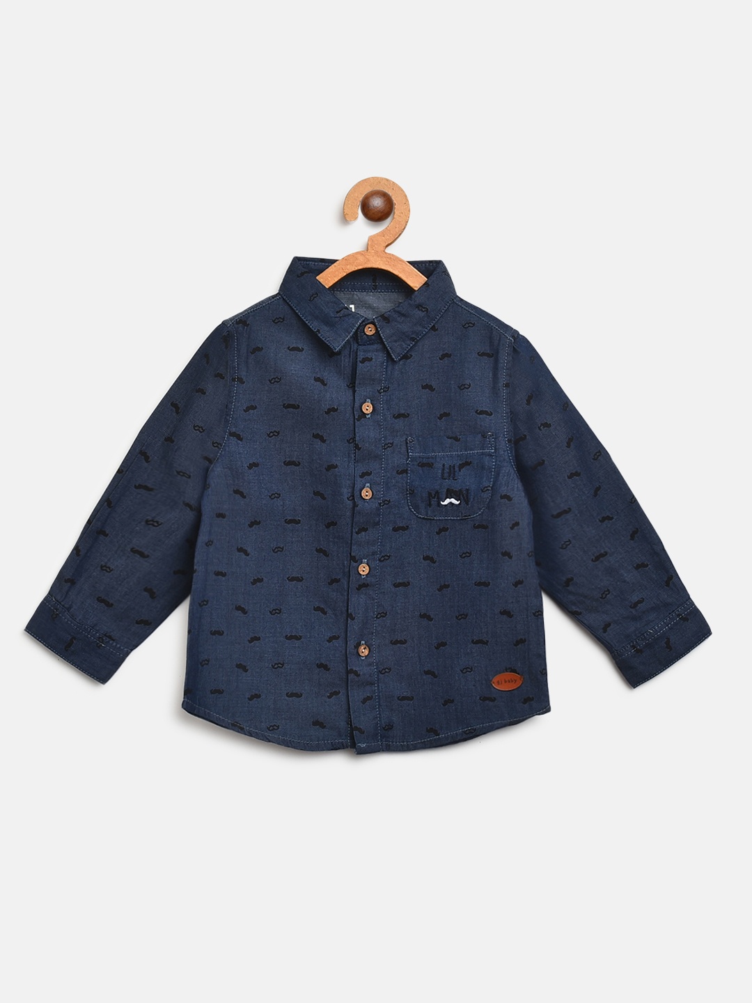 

Gini and Jony Boys Navy Blue & Black Regular Fit Printed Chambray Casual Shirt