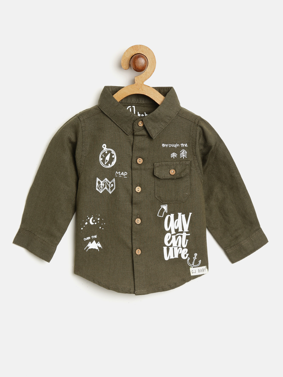 

Gini and Jony Boys Olive Green Regular Fit Printed Casual Shirt