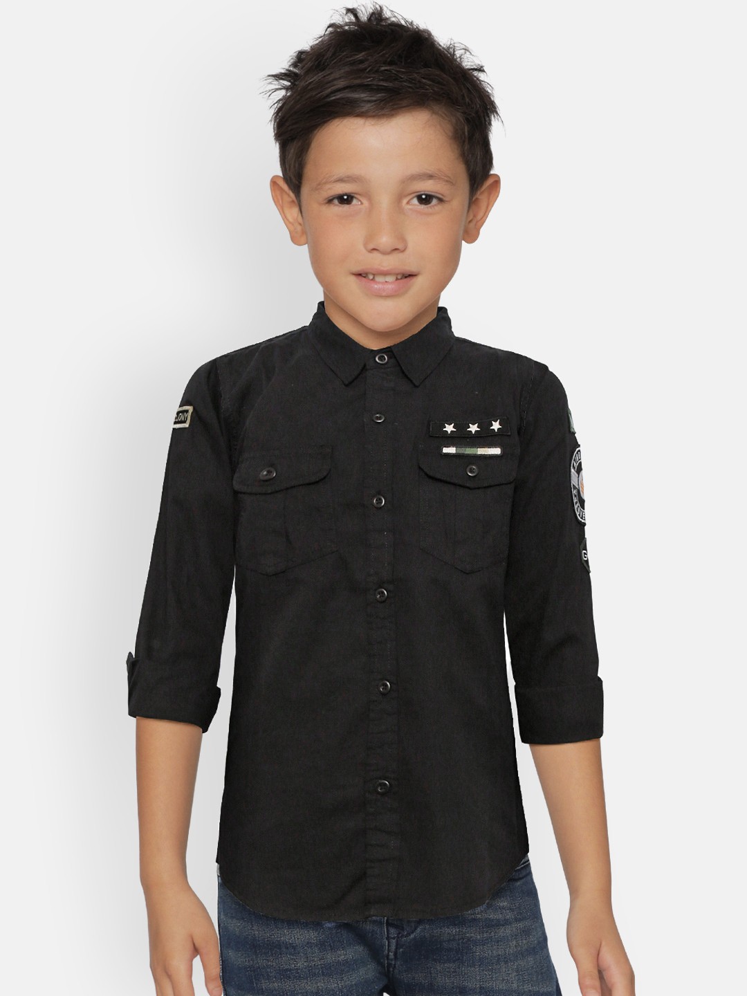 

Gini and Jony Boys Black Regular Fit Solid Casual Shirt