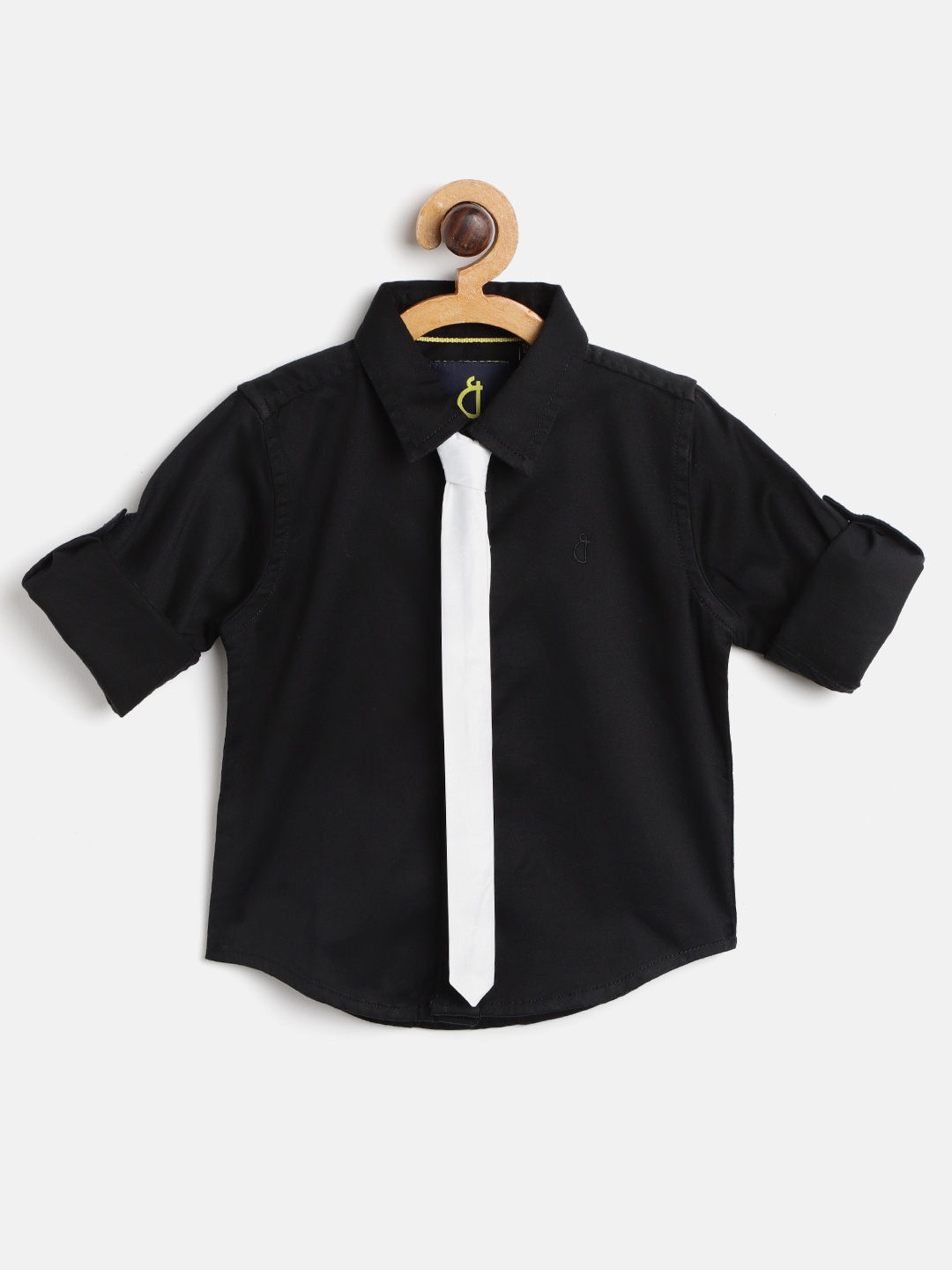 

Gini and Jony Boys Black Solid Casual Shirt with Tie