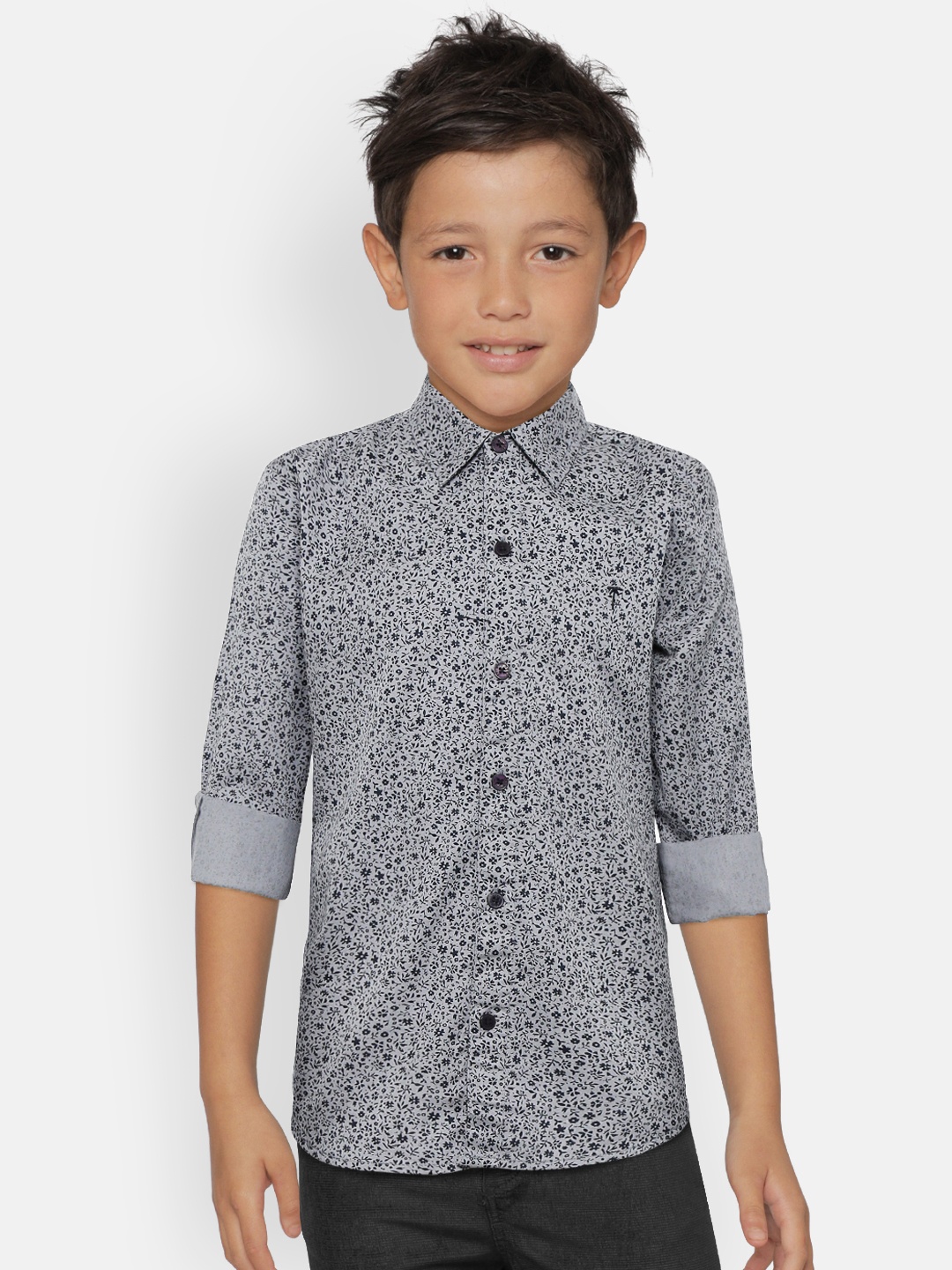 

Palm Tree Boys Grey & Navy Blue Regular Fit Printed Casual Shirt