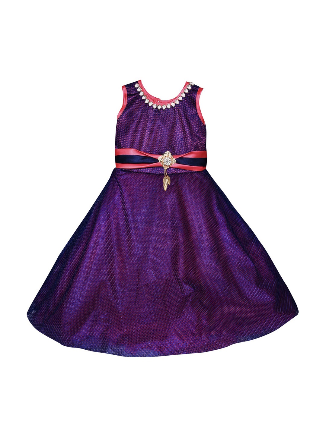 

Wish Karo Girls Purple & Coral Pink Self Design Fit and Flare Dress