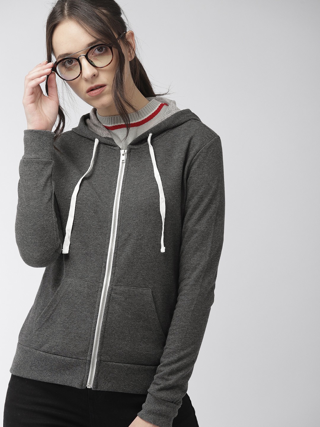 

FOREVER 21 Women Charcoal Grey Solid Open-Front Jacket