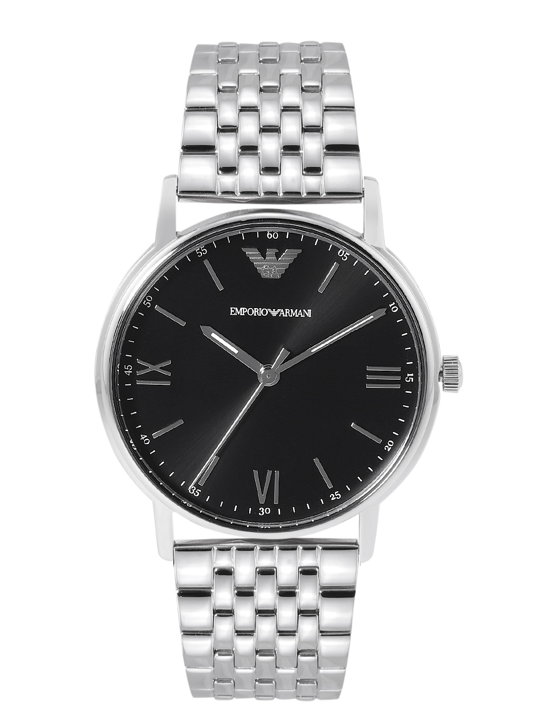 

Emporio Armani Men Black Dial & Silver Toned Bracelet Style Straps Analogue Watch AR11152