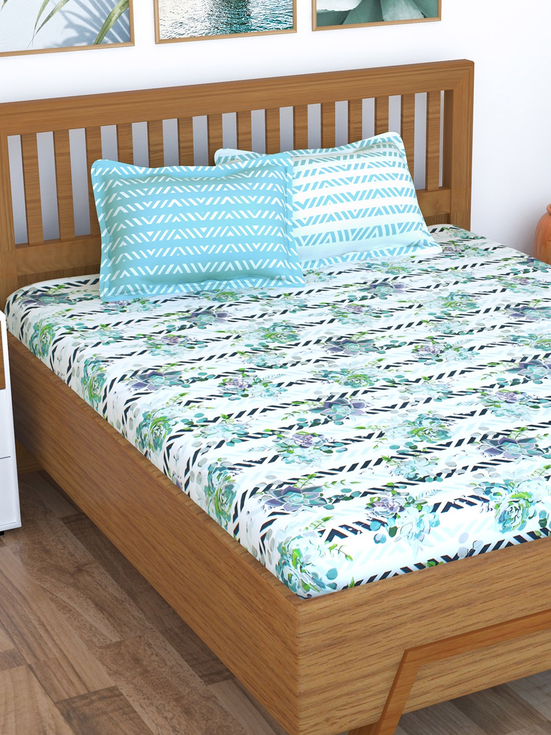 

Story@home Blue Floral 186 TC Cotton 1 Double Bedsheet with 2 Pillow Covers