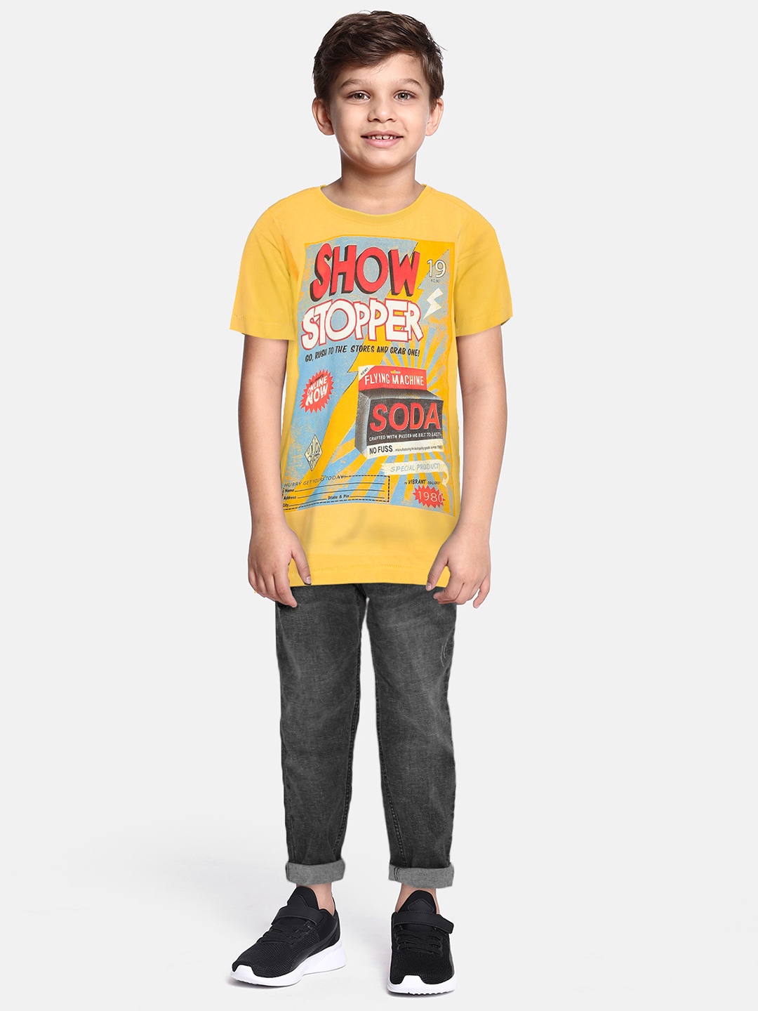 

Flying Machine Boys Yellow Printed Round Neck T-shirt