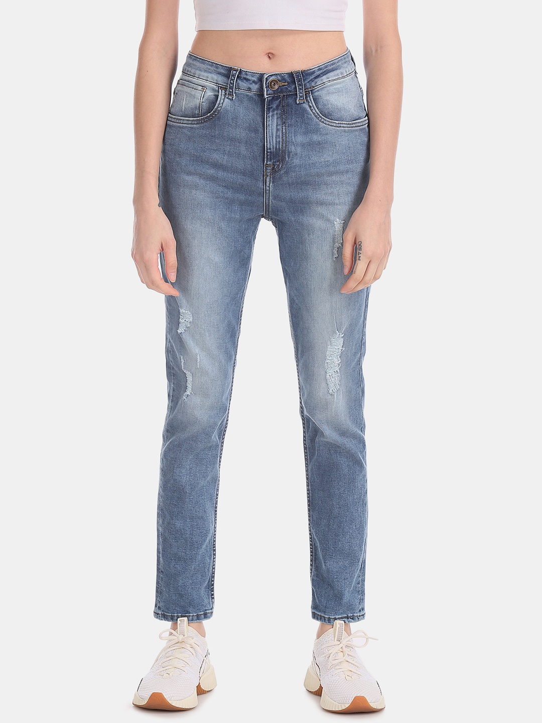 

U.S. Polo Assn. Women Women Blue Skinny Fit Mid-Rise Low Distress Jeans