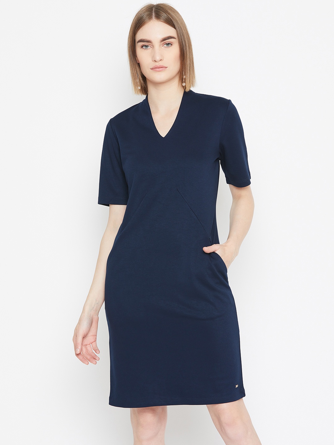 

U.S. Polo Assn. Women Navy Blue Solid Sheath Dress