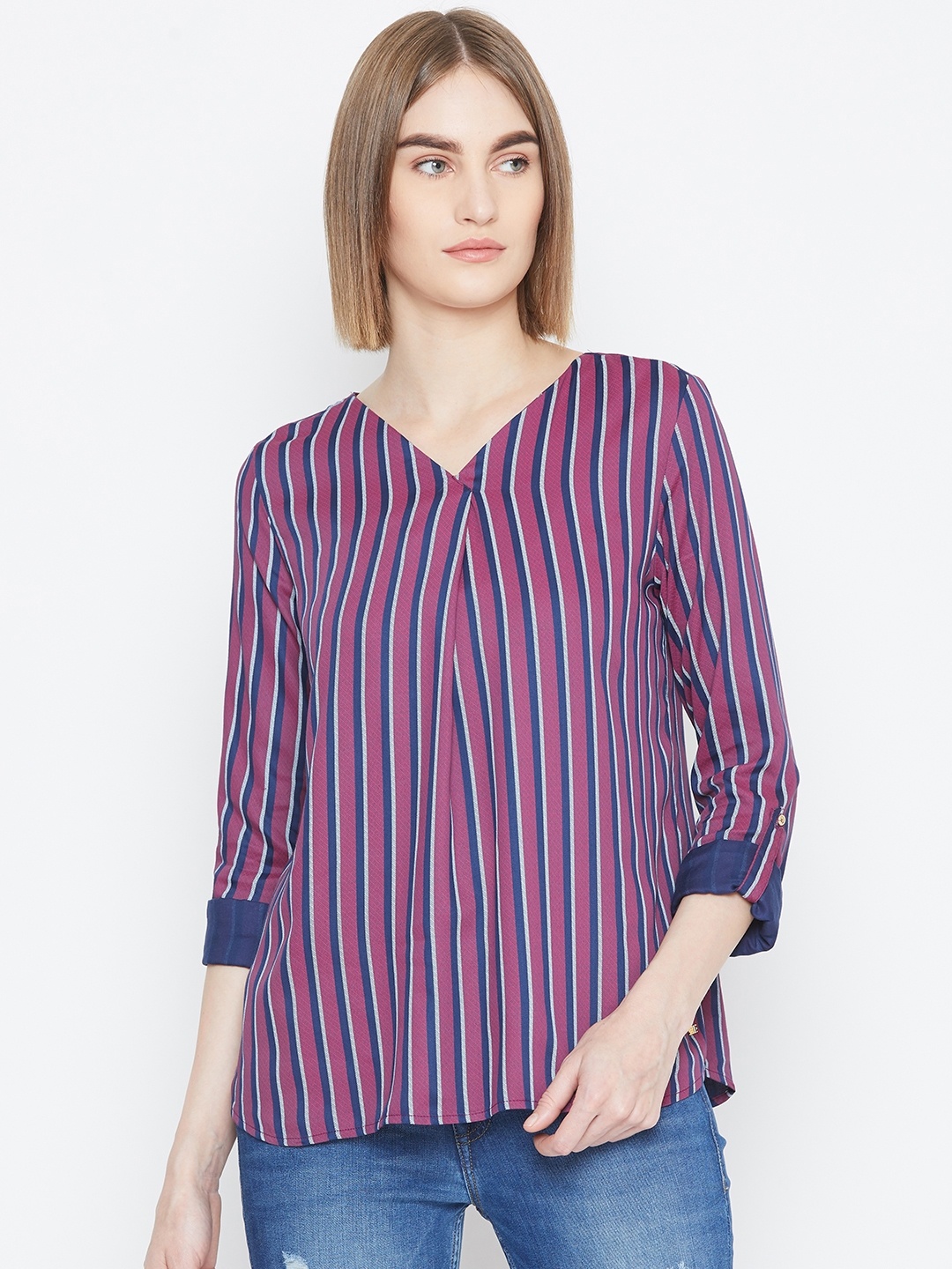 

U.S. Polo Assn. Women Purple & Navy Blue Striped Top