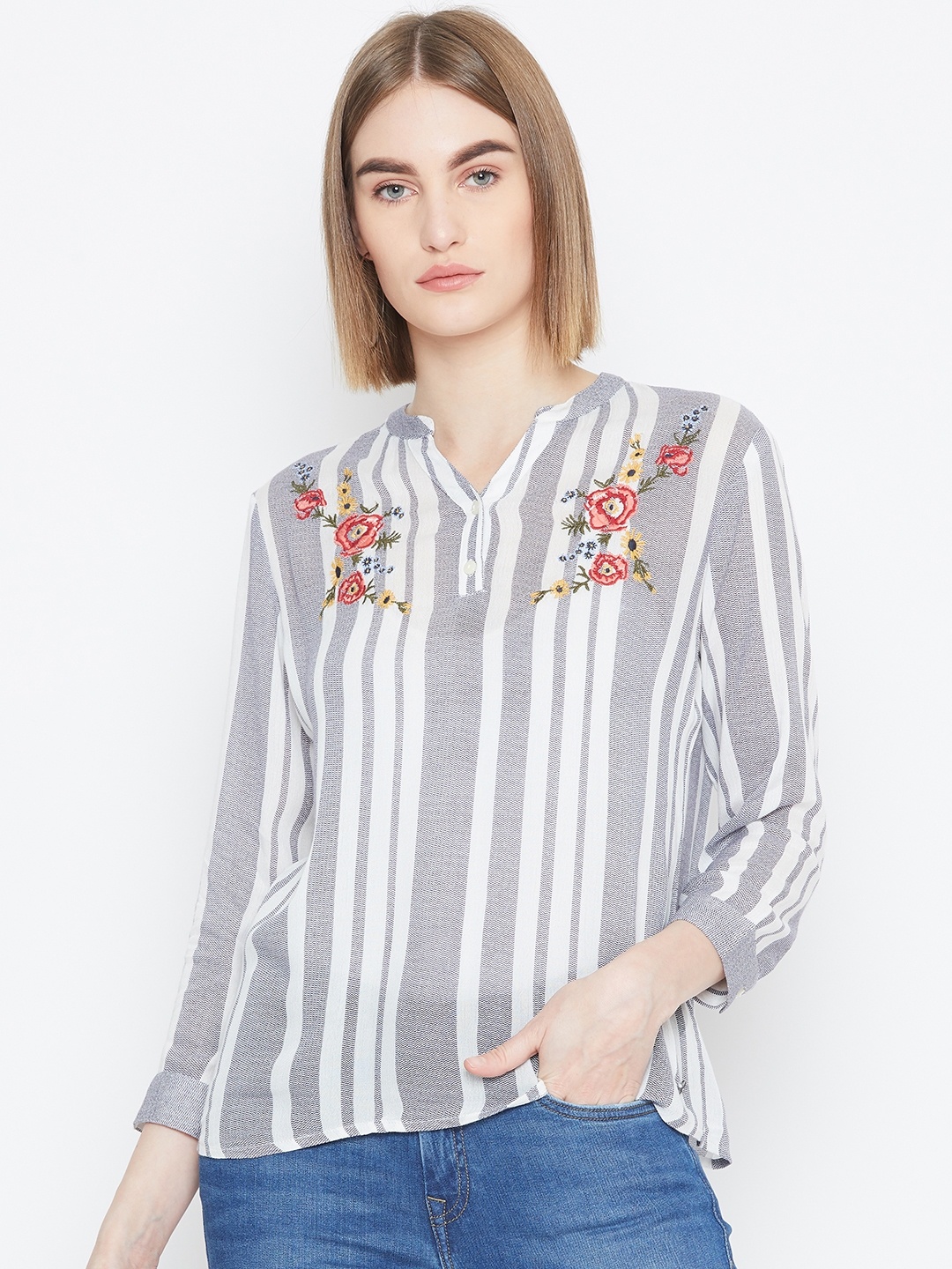 

U.S. Polo Assn. Women White & Navy Blue Striped Top