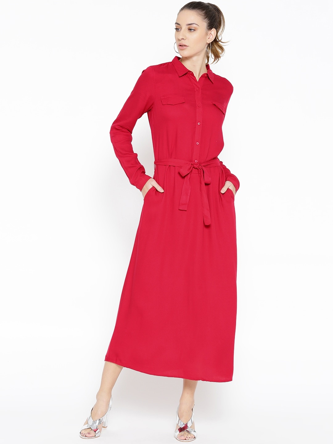 

U.S. Polo Assn. Women Red Solid Maxi Dress