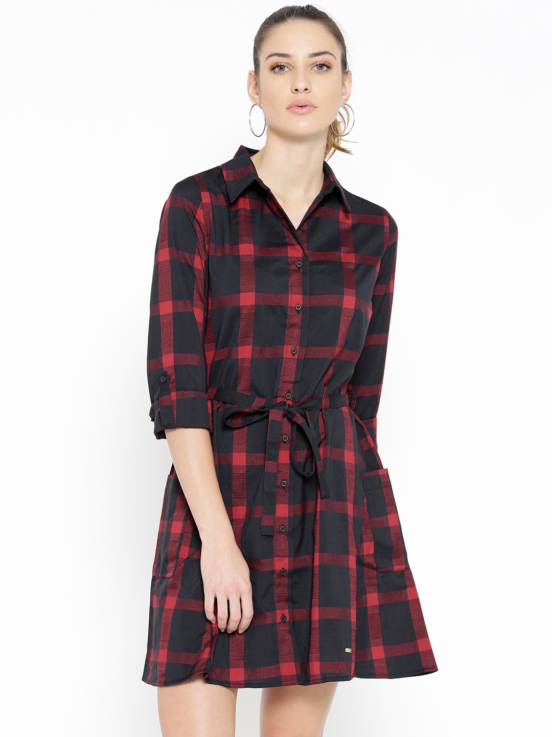 

U.S. Polo Assn. Women Navy Blue & Red Checked Shirt Dress