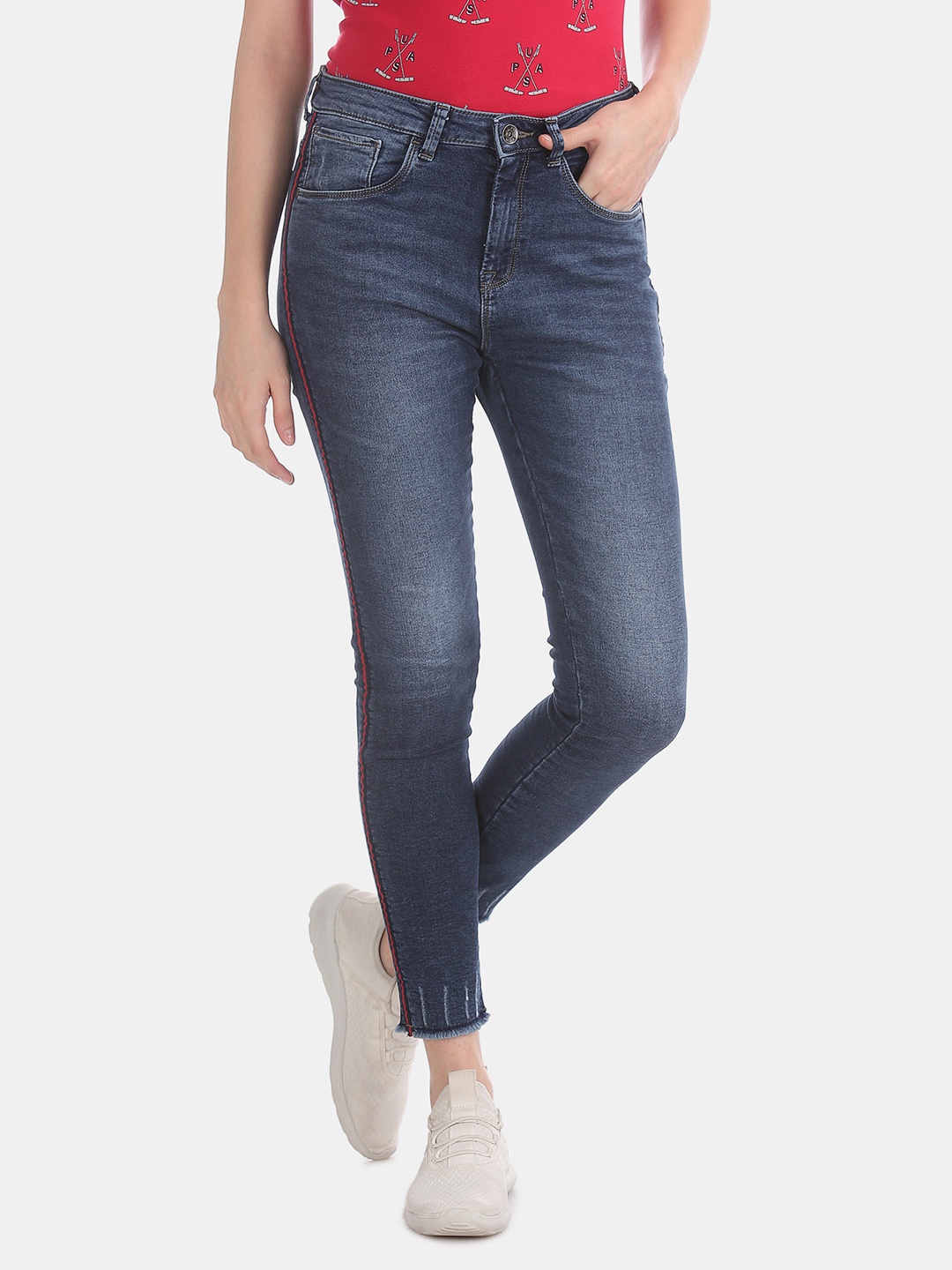 

U.S. Polo Assn. Women Women Blue Skinny Fit Mid-Rise Clean Look Jeans