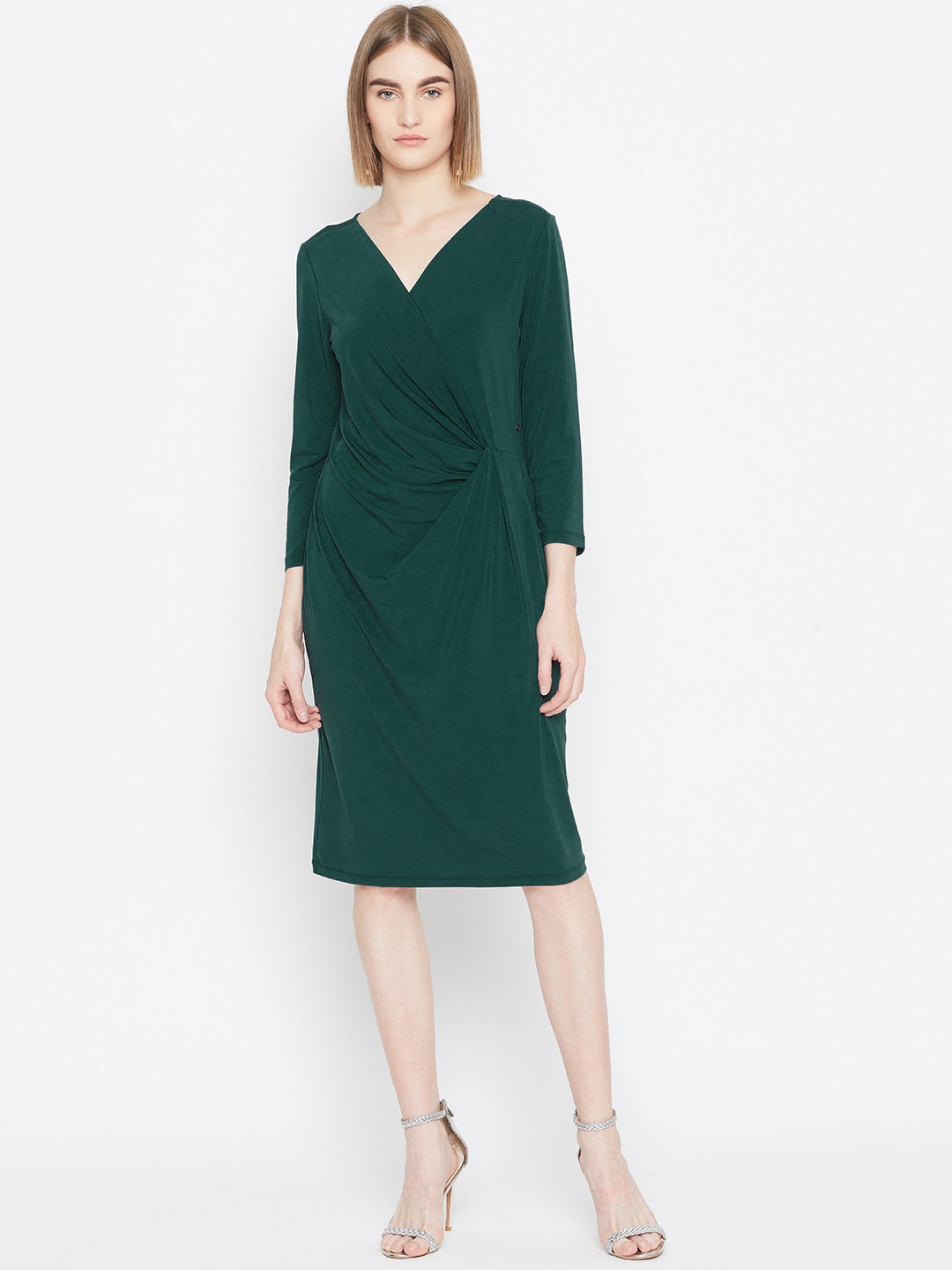 

U.S. Polo Assn. Women Green Solid Wrap Dress