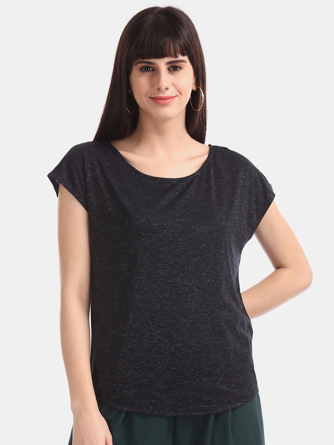 

U.S. Polo Assn. Women Navy Blue Solid Round Neck T-shirt