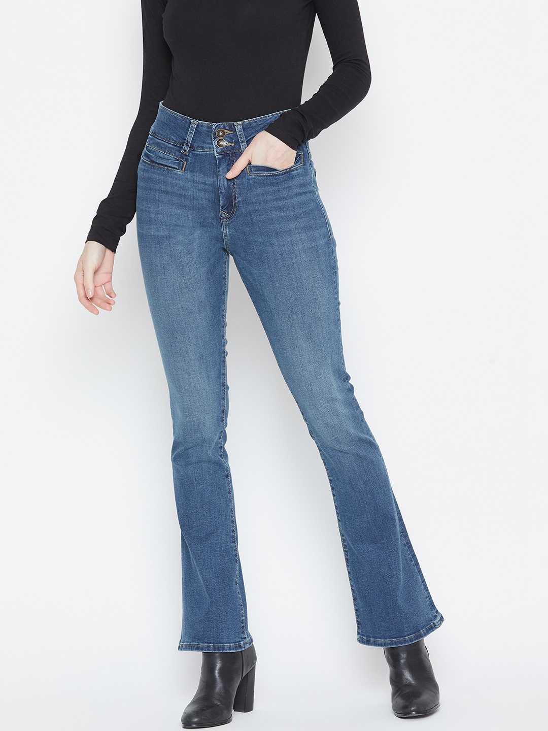 

U.S. Polo Assn. Women Blue Bootcut High-Rise Clean Look Stretchable Jeans