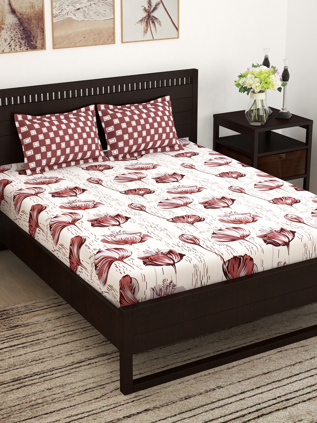 

Story@home Orange Floral 144 TC Cotton 1 Queen Bedsheet with 2 Pillow Covers