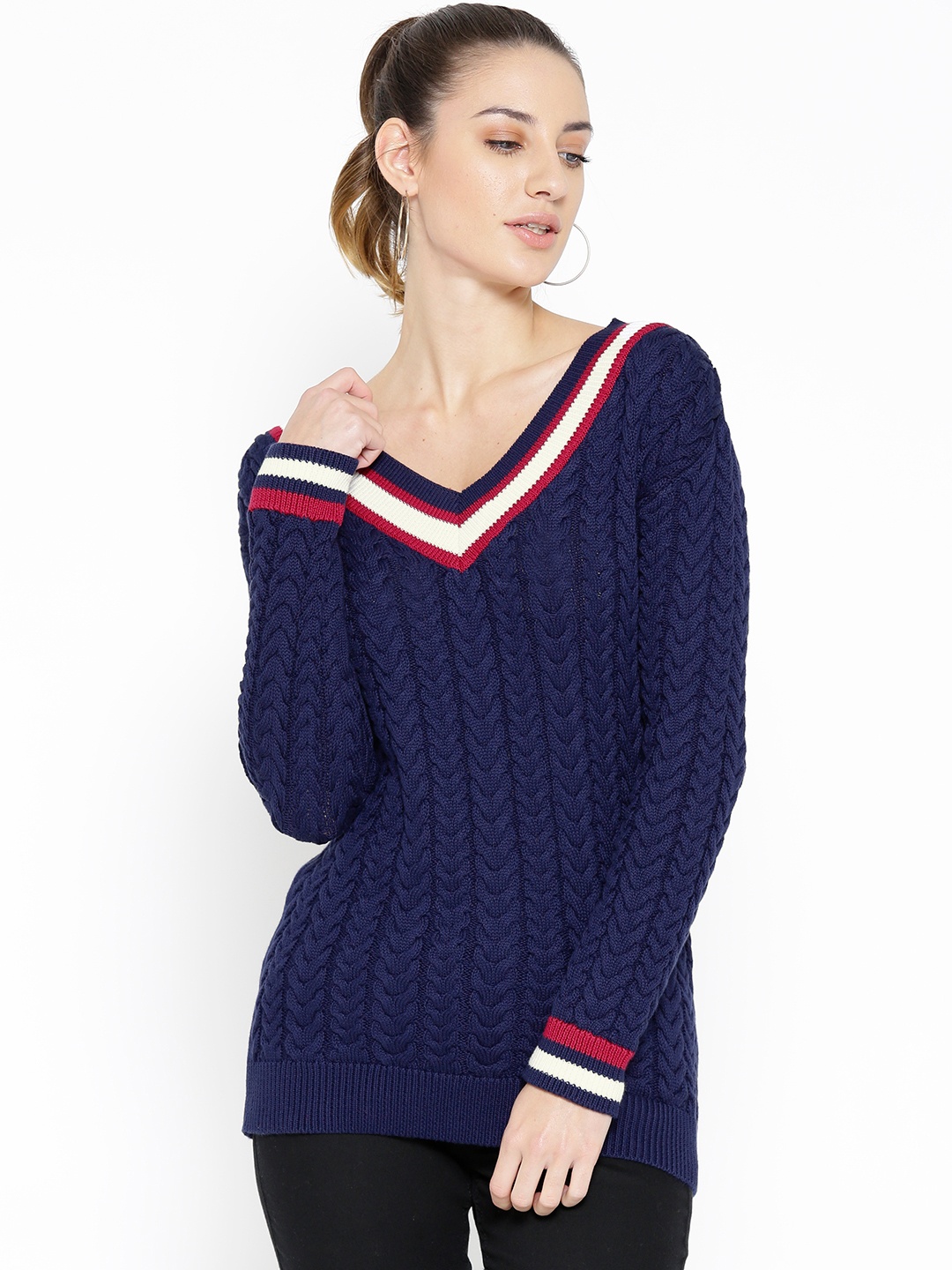 

U.S. Polo Assn. Women Navy Blue Self-Design Sweater