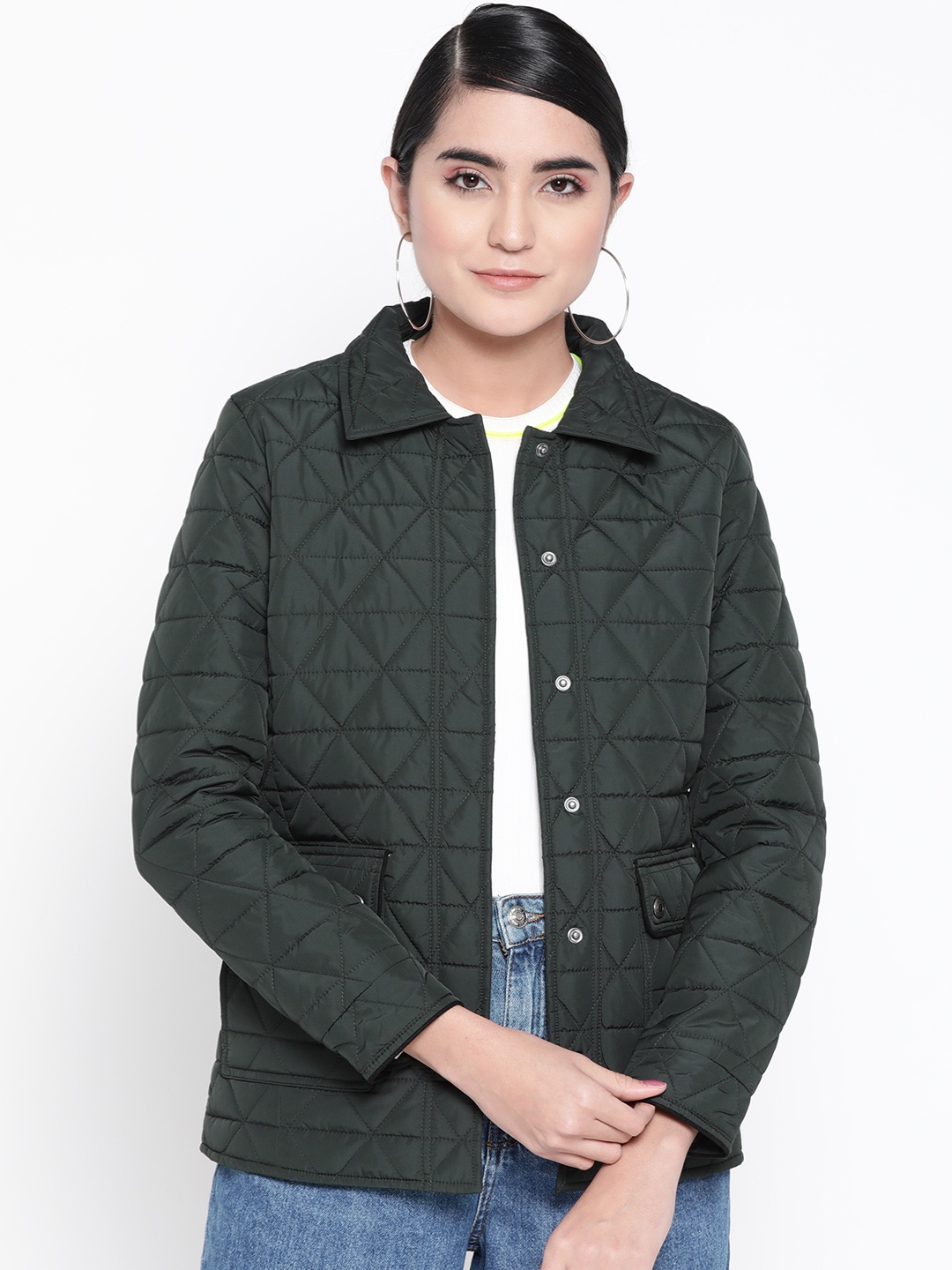 

U.S. Polo Assn. Women Green Solid Quilted Jacket