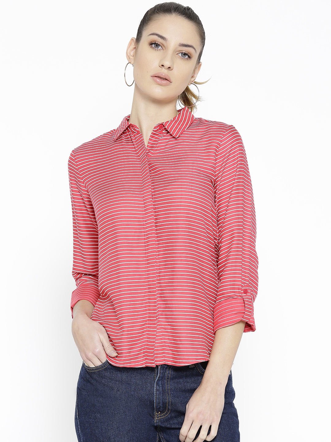 

U.S. Polo Assn. Women Red & White Striped Casual Shirt