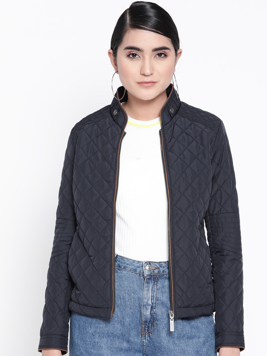 

U.S. Polo Assn. Women Navy Blue Solid Quilted Jacket