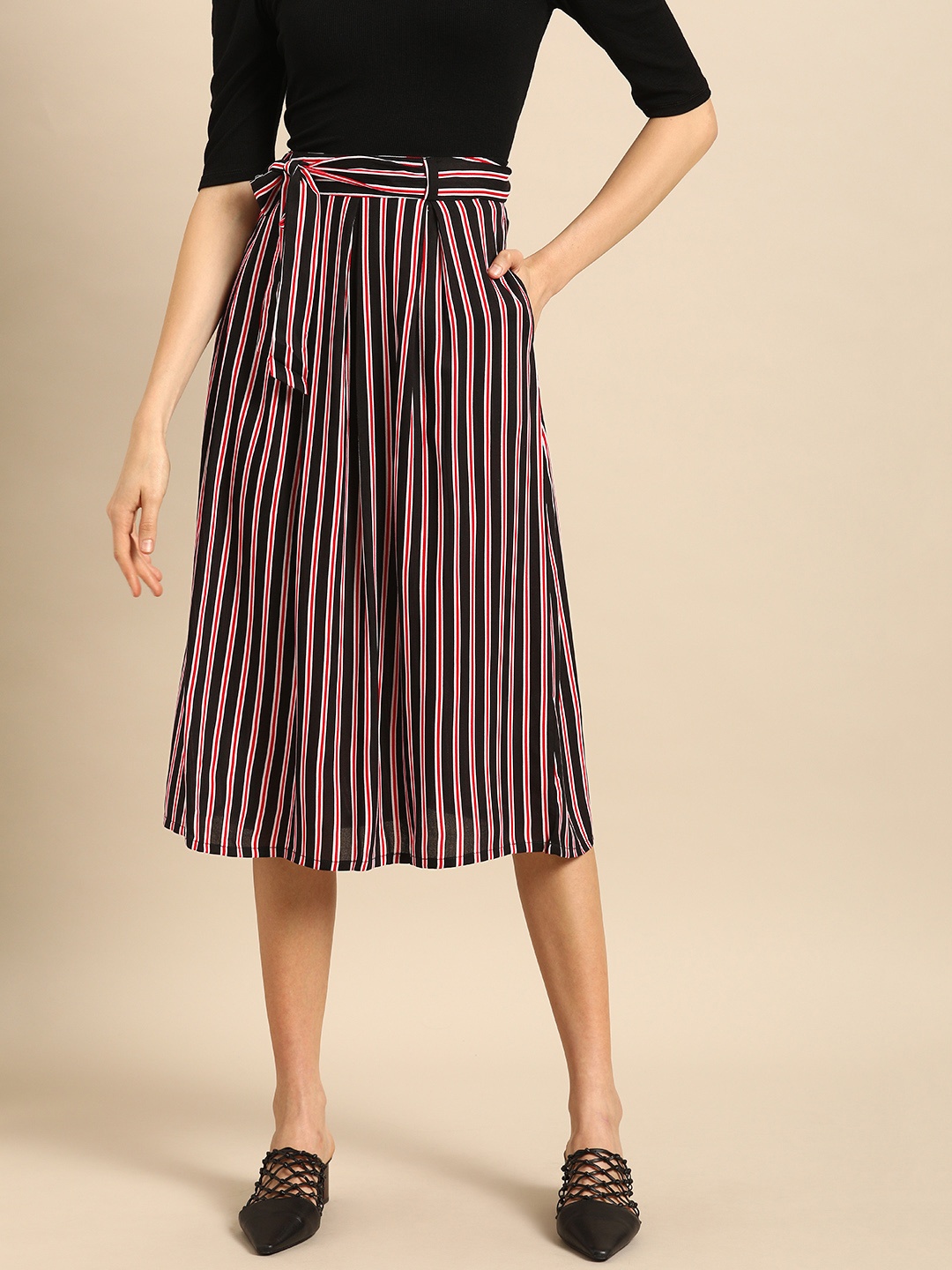 

DressBerry Women Black & Red Striped Flared Skirt