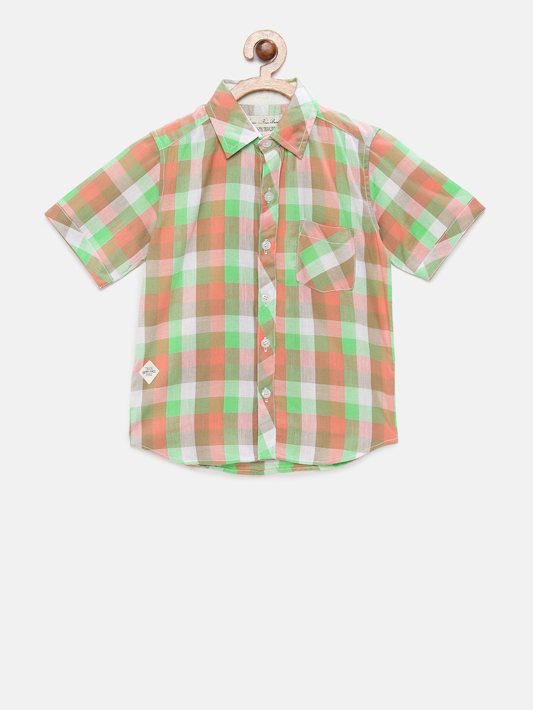 

TONYBOY Boys Green & Orange Regular Fit Checked Casual Shirt