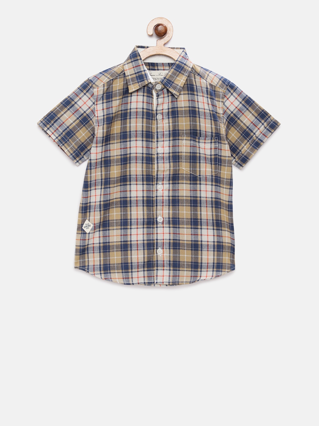

TONYBOY Boys Blue & Beige Regular Fit Checked Casual Shirt