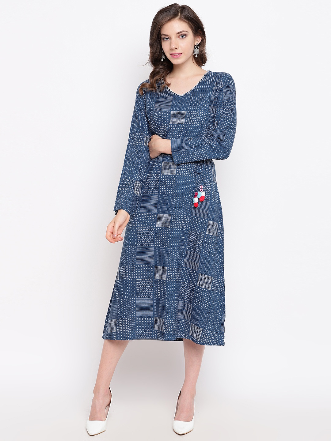 

Rangriti Women Navy Blue & White Printed A-Line Dress