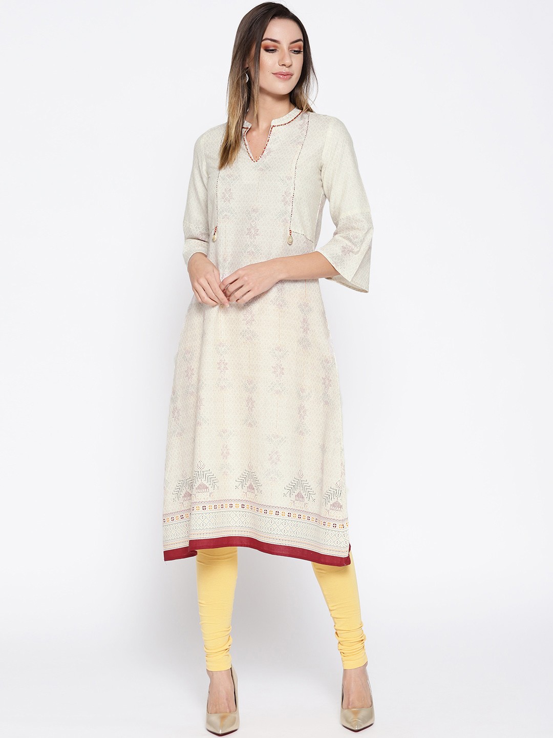 

Rangriti Women Cream-Coloured Printed A-Line Kurta
