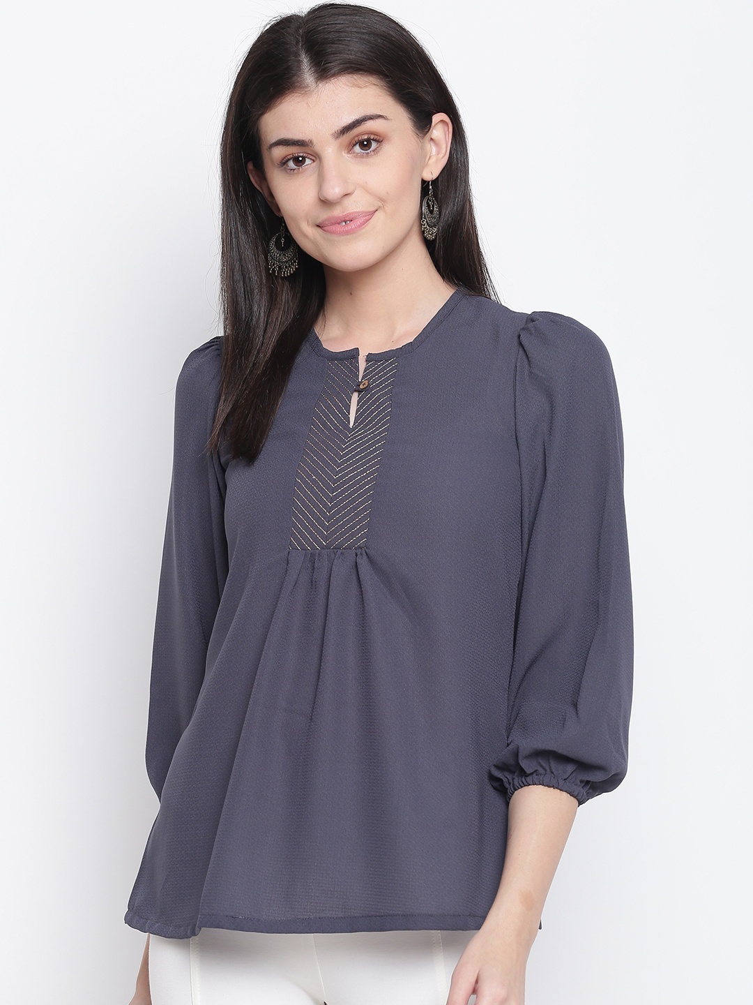 

Rangriti Women Charcoal Grey Solid Top