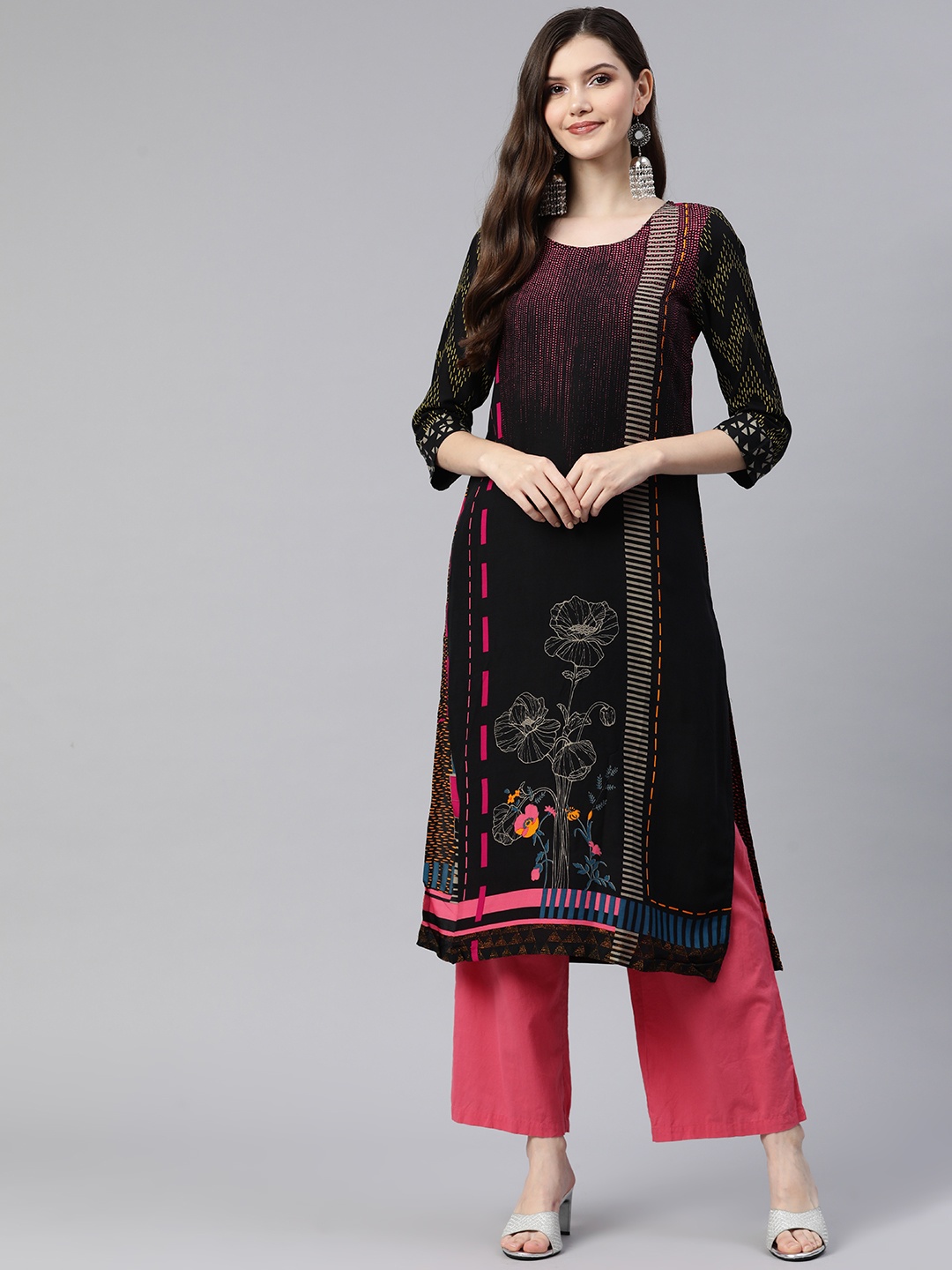 

Rangriti Women Ethnic Motifs Printed Kurta, Black