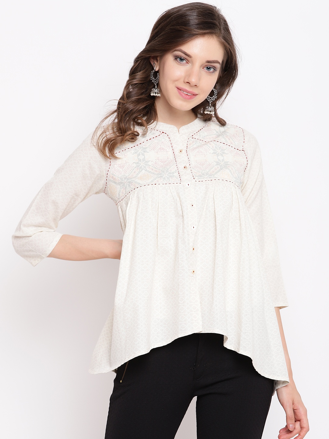 

Rangriti Women Off-White Printed High-Low Top