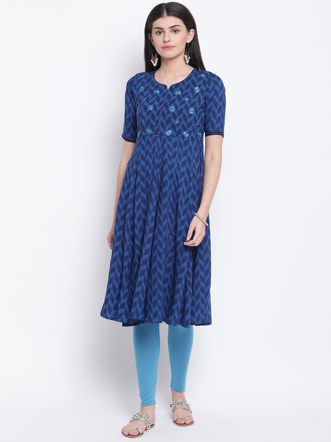 

Rangriti Women Navy Blue Printed A-Line Kurta