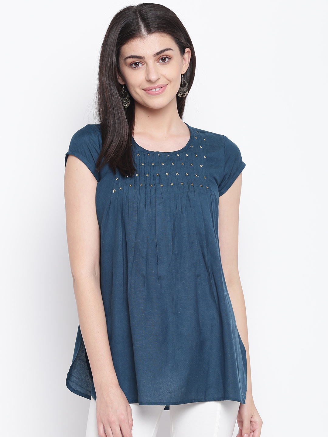 

Rangriti Women Teal Blue Solid Top
