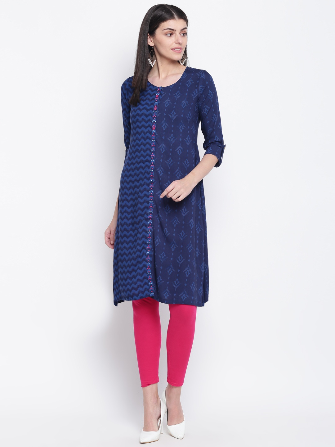 

Rangriti Women Navy Blue Printed A-Line Kurta