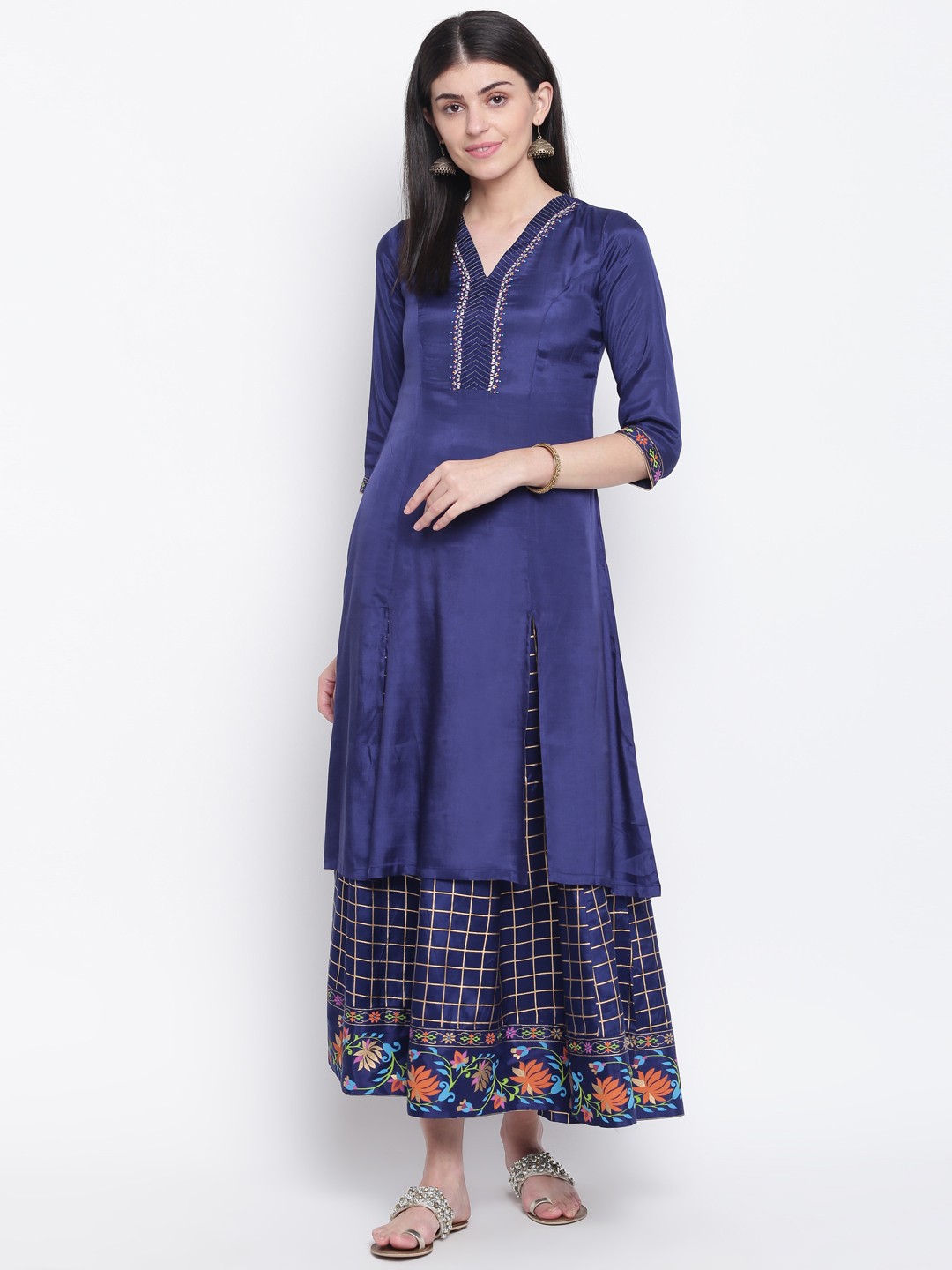 

Rangriti Women Navy Blue Solid A-Line Kurta