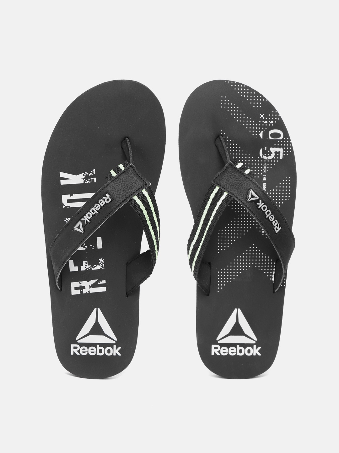 

Reebok Men Black & Green Striped Thong Flip-Flops