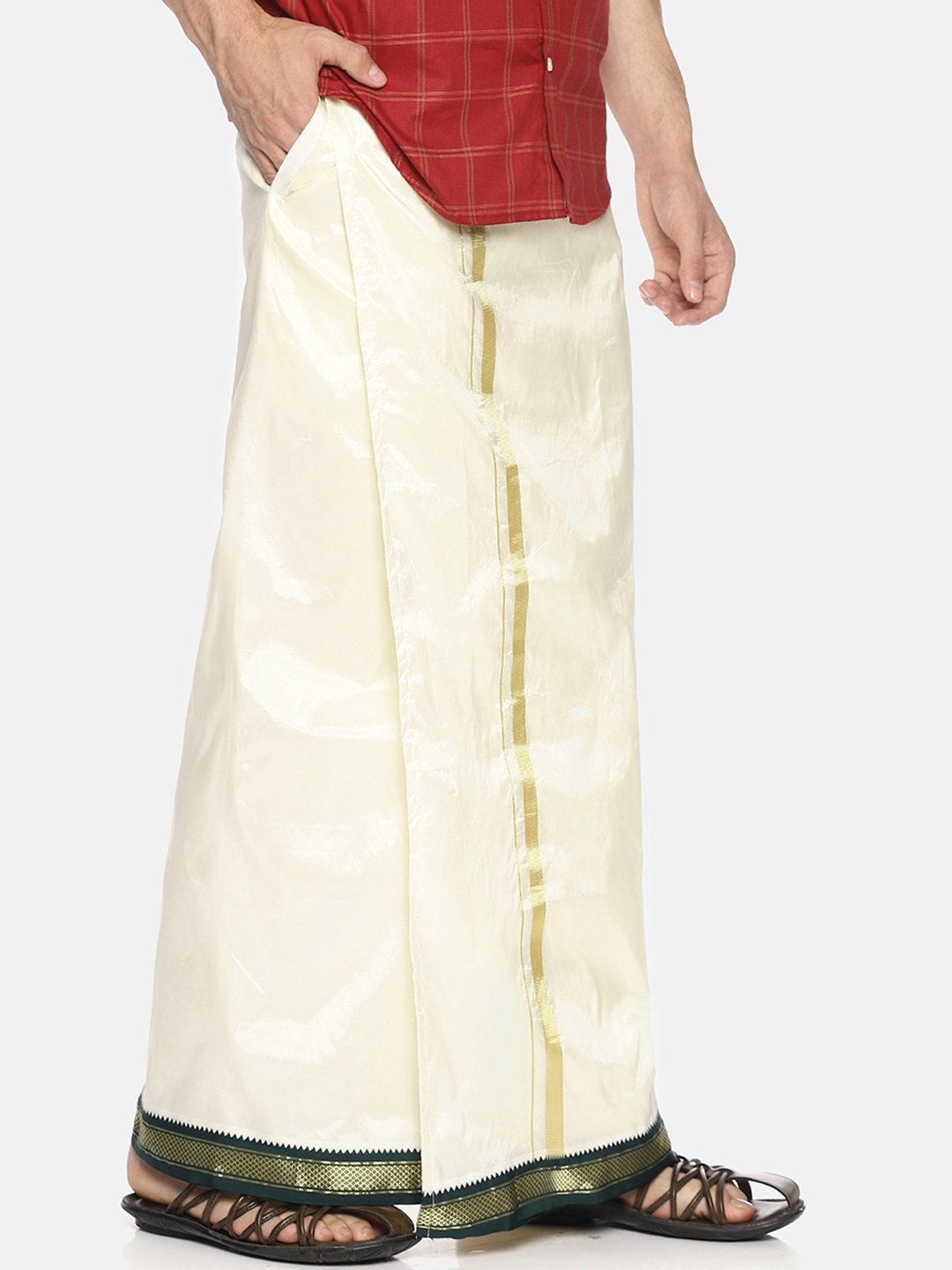 

Sethukrishna Men Cream-Coloured Solid Readymade Dhoti